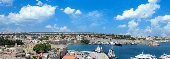 Greece travel destination, panoramic skyline view of Rhodes historic city and island photo