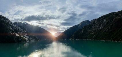 Cruise to Alaska, Tracy Arm fjord and glacier on the scenic passage with landscapes and views photo