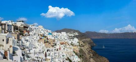 Greece, Greek Islands cruise, scenic panoramic sea views from top outlook of Oia photo