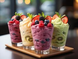 photography of bowl smoothies in cafe made with AI generative photo