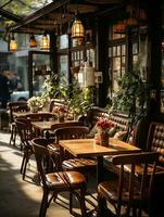 fotografía de al aire libre café en luz con suave Encendiendo ai generado foto