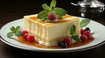 cheesecake dish with white plate in white background AI generate photo