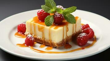 cheesecake dish with white plate in white background AI generate photo
