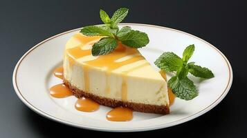 cheesecake dish with white plate in white background AI generate photo