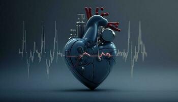 Heart health care technology concept with medical icons. AI Generative. photo