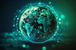 concept of saving the earth and energy Planet Earth with leaf texture and Milky Way as background with ecological connections, . photo