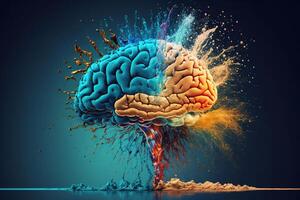 Fantasy art illustration of a human brain exploding with knowledge and creativity.3d rendering. . photo
