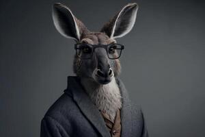 Portrait of a donkey with glasses and a formal suit. . photo