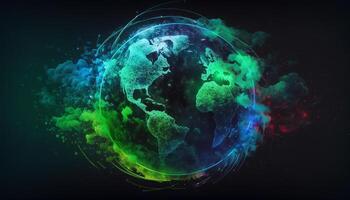concept of saving the earth and energy Planet Earth with leaf texture and Milky Way as background with ecological connections, . photo