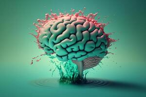 Fantasy art illustration of a human brain exploding with knowledge and creativity.3d rendering. Ai generative. photo