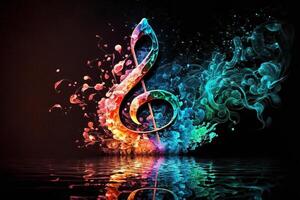 Abstract musical note symbol painting, black background. . photo