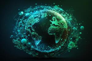 concept of saving the earth and energy Planet Earth with leaf texture and Milky Way as background with ecological connections, . photo