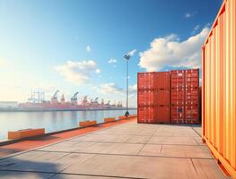 cargo shipping container working at sea port logistic busi. . photo