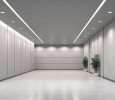 Business office interior with private rooms and corridor, mockup wall on empty space for text. . photo