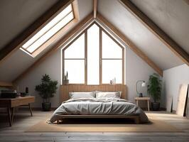 A simple and inviting loft bedroom model. . photo