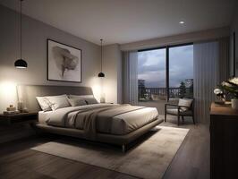 Interior design concept of luxury condo bedroom. . photo
