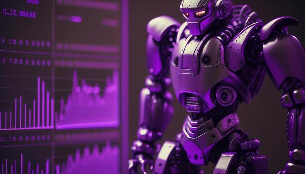 Future business 3d technology robot and stock chart traders, stock chart analysis to beat the market. . photo