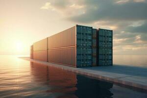 cargo shipping container working at sea port logistic busi. AI Generative. photo