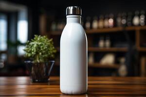 A stylish white water bottle, making a fashion statement while promoting sustainability AI Generated photo