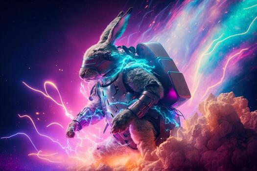 A rabbit wearing a VR suit that floats even in abstract. . photo