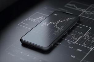 Smart phone mock up with trading applications designed 3D. . photo