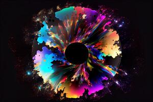 Beautiful colorful lightning explosion DVD 3d rendering. Generative Ai. photo