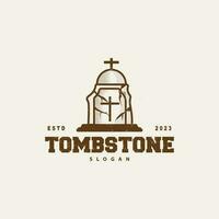 Tombstone Logo, Tomb Cemetery Cross, Vector Vintage Label, Retro Badge, Inspirational Design