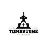 Tombstone Logo, Tomb Cemetery Cross, Vector Vintage Label, Retro Badge, Inspirational Design