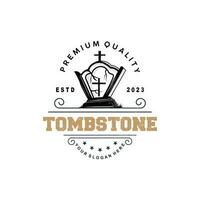 Tombstone Logo, Tomb Cemetery Cross, Vector Vintage Label, Retro Badge, Inspirational Design