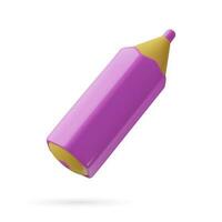 3d Realistic Purple Color Pencil. School Supplies cartoon glossy plastic three dimensional vector baby object isolated on white background.