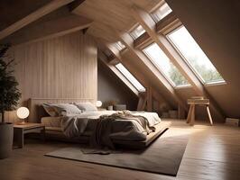 A simple and inviting loft bedroom model. . photo