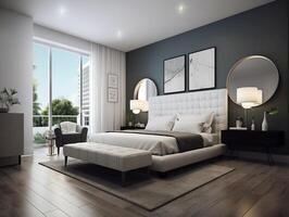 Interior design concept of luxury condo bedroom. . photo