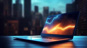 Notebook or laptop screen mockup, Technology business strategy and digital marketing concept. . photo