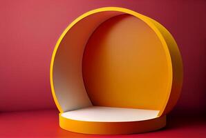 3d scene mockup, matt mirror circle and cylinder podium background. Square badge template with space for text. Modern surreal elements. . photo