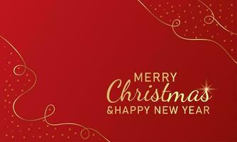 Merry Christmas and Happy New Year web banner illustration with gold threads and sequins.Merry Christmas greeting on a red background with golden elements. vector