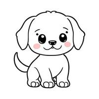 Cute doggy with big eyes and pink cheeks. Vector illustration in a linear style for coloring