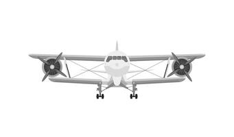 Front view of white airplane biplane with piston engine and propeller. Isolated on a white background vector