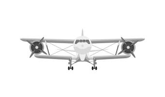 Front view of white airplane biplane with piston engine and propeller. Isolated on a white background vector