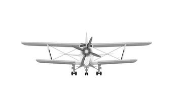 Front view of white airplane biplane with piston engine and propeller. Isolated on a white background vector