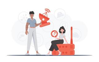 iot concepto. el niña y el chico son un equipo en el campo de Internet de cosas. bueno para presentaciones y sitios web de moda plano estilo. vector. vector