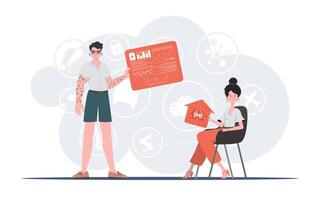 Internet of things concept. The girl and the guy are a team in the field of Internet of things. Good for presentations and websites. illustration. vector