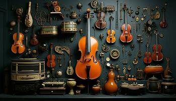 Violin, guitar, cello, viola, double bass classical music ensemble generated by AI photo