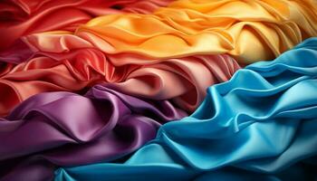 suave seda textiles en vibrante colores crear elegante Moda patrones generado por ai foto