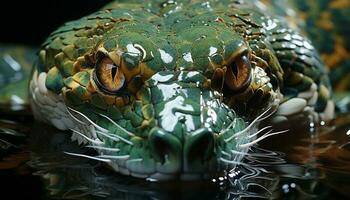 escalofriante reptil, verde víbora, peligroso, venenoso, tropical selva, grande cocodrilo generado por ai foto