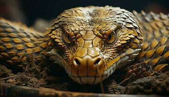 Spooky viper, dangerous aggression, venomous fangs, fierce animal markings generated by AI photo
