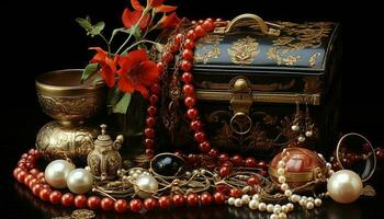 Wooden bead necklace, a symbol of elegance and Christian faith generated by AI photo