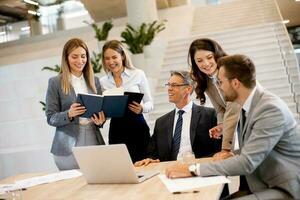 Young startup team working in the office photo