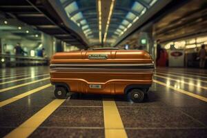 Baggage on conveyor belt. Generative AI photo