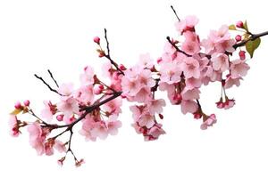 Branch of Prunus serrulata or Japanese cherry. Generative AI photo