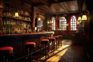 Traditional or style bar or pub interior. Generative AI photo